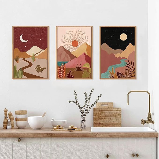 LHIUEM Large Boho Southwest Mountain Framed Canvas Wall Art, Abstract Desert - Image 3