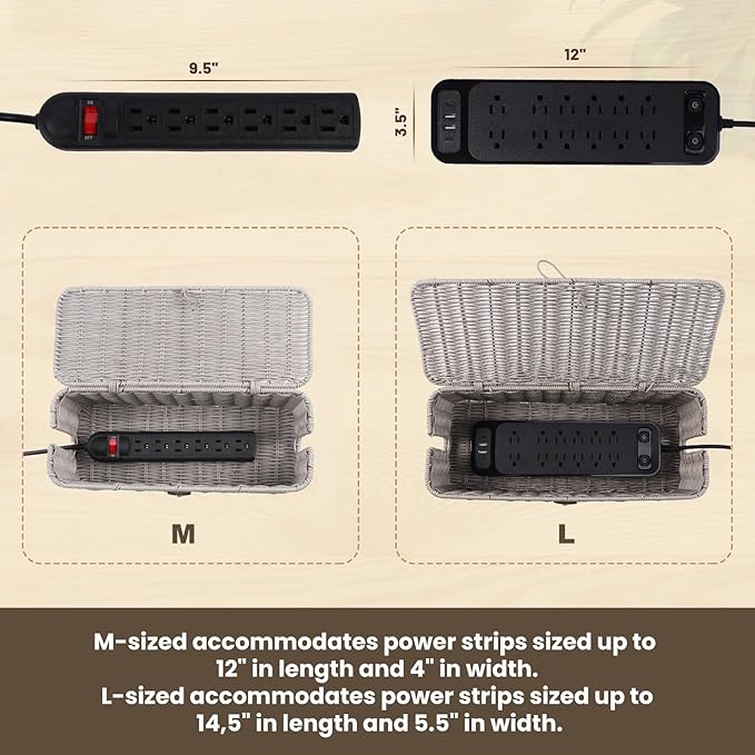 BROWNLILY Cable Management Box, Rattan Style Cord Organizer - Image 4
