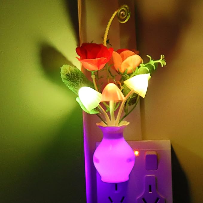 AUSAYE 3Pack Sensor Night Light Plug in Rose Flower Light, Energy Saving Lamp - Image 3