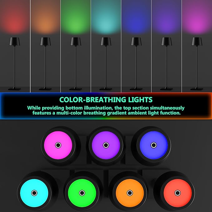 Modern LED Color-Changing Cordless Table lamp, 7 Colors, metal Shade, Touch - Image 5