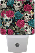 Pigsaly Led Night Light Halloween Sugar Skulls Pink Blue Roses Night Light Plug by Pigsaly