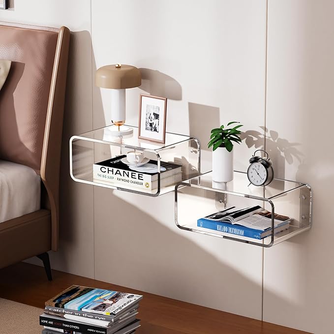 Acrylic Floating Nightstand, Bedside Table, Nightstand Shelf Wall Mounted - Image 8