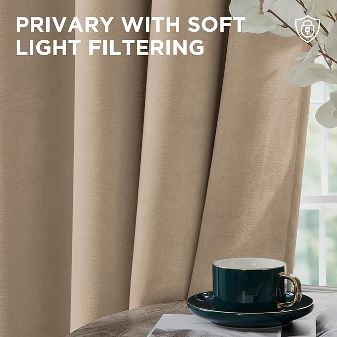 Joydeco Toffee Brown Velvet Curtains 72 Inches 2 Panels, Luxury Thermal - Image 6