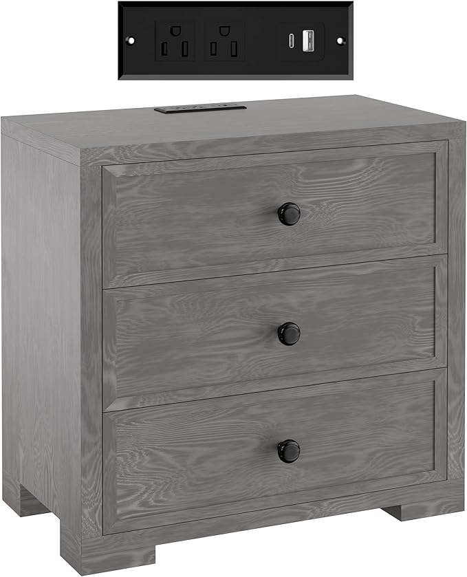 COWMOU Nightstand with Drawers 3 Drawer Night Stand with Charging Station by COWMOU