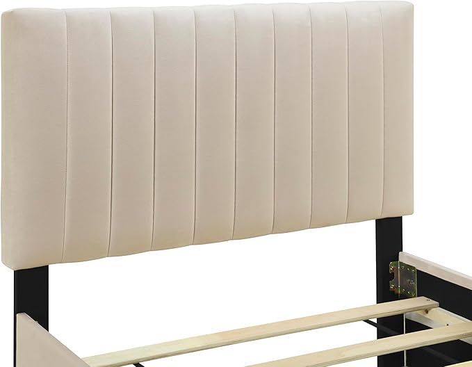 Twin Size Bed Frame with Trundle Bed, Velvet Upholstered Bed Frame, Twin Size - Image 6
