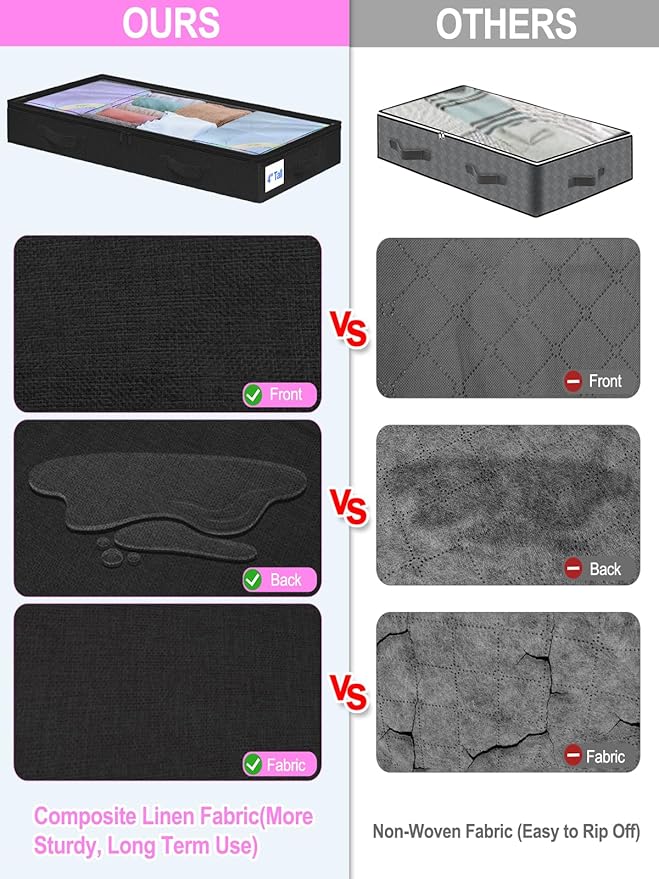 punemi Under Bed Storage Containers, Below 4 Inches Tall Low Profile Foldable - Image 3