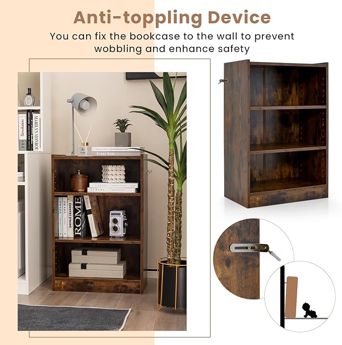 LOKO 3-Tier Open Bookcase, Modern 3-Cube Bookshelf - Image 7