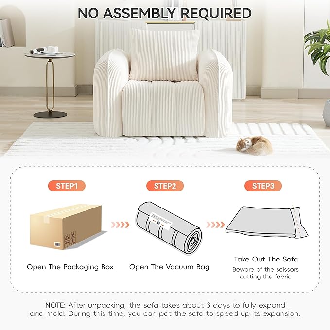 Oversized Boneless Corduroy Accent Chair, Comfy Deep Seat Armchair - Image 6