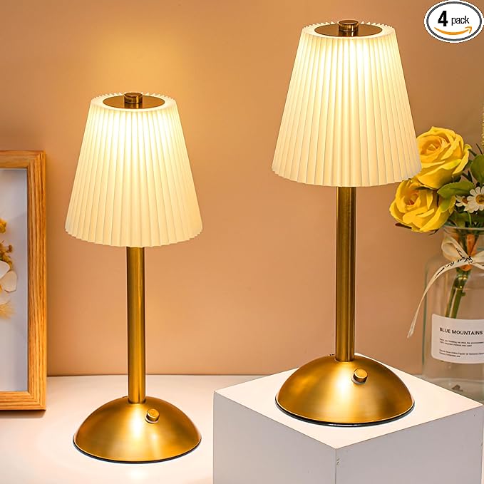 Liliful 4 Pcs Cordless Table Lamp Rechargeable Touch LED Small Gold Portable by Liliful