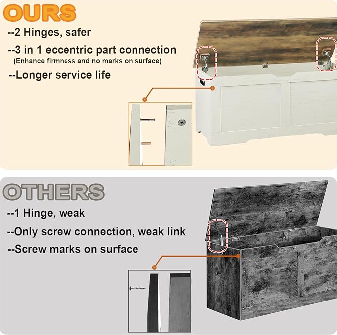 Timberer 39.4" Storage Chest, Wooden Storage Bench, Lift Top Toy Chest - Image 4