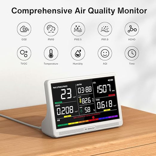 16 in 1 Air Quality Monitor Indoor 7" Display 9 AQI+7 AQI Alerts, CO2 Monitor - Image 2