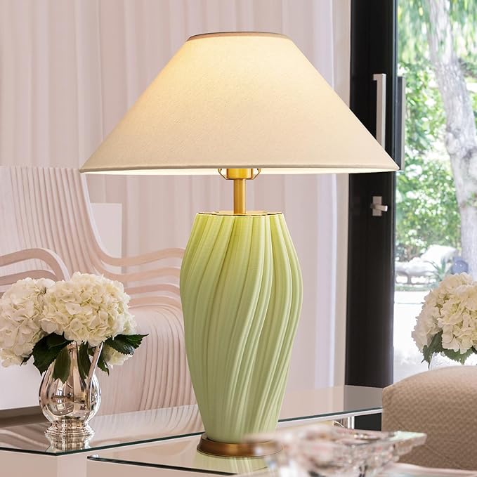 Modern E26 Ceramic Table Lamps 20.5", Sage Green Plug in Table Lamp Funky Decor by Waikmdv