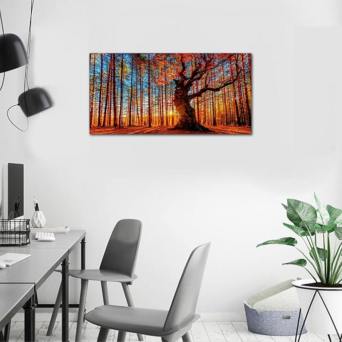 Large Forest Wall Art Forest Sunset Canvas Pictures Red Leaf Trees Landscape - Image 6