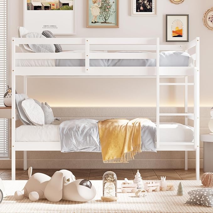 Giantex Bunk Bed Twin Over Twin White, Solid Wood Bunk Bed - Image 3