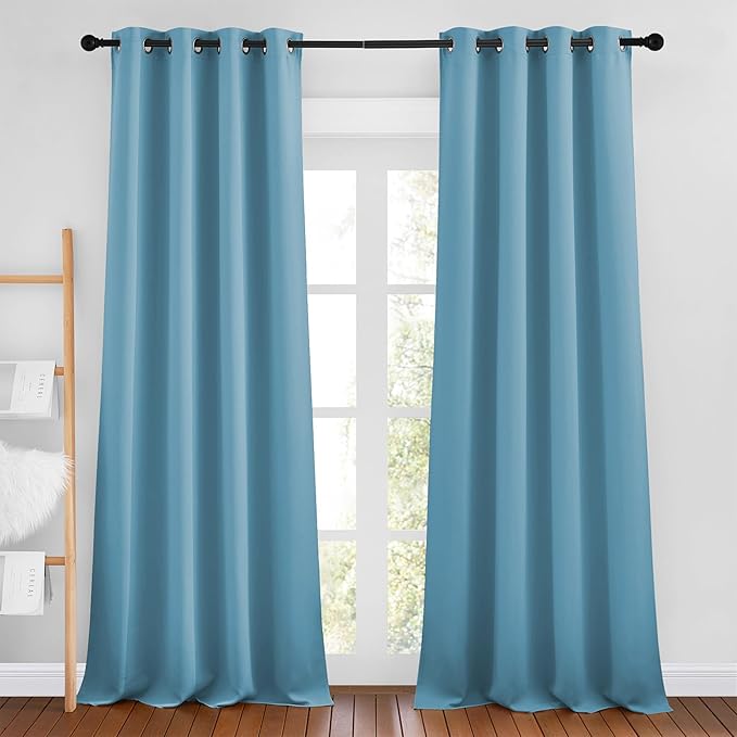 NICETOWN Teal Blue Curtains 96 inches Long, Grommet Thermal Insulated Blackout by NICETOWN
