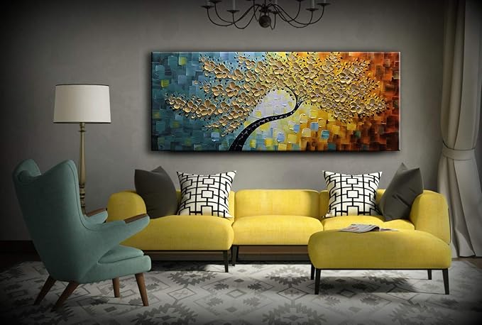 YaSheng Art -100% Hand Painted 3D Golden Flowers Contemporary Art Oil Painting - Image 5