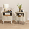 CARPETNAL Fluted Nightstand Set of 2, Wood End Table Mid Century Night Stands by CARPETNAL