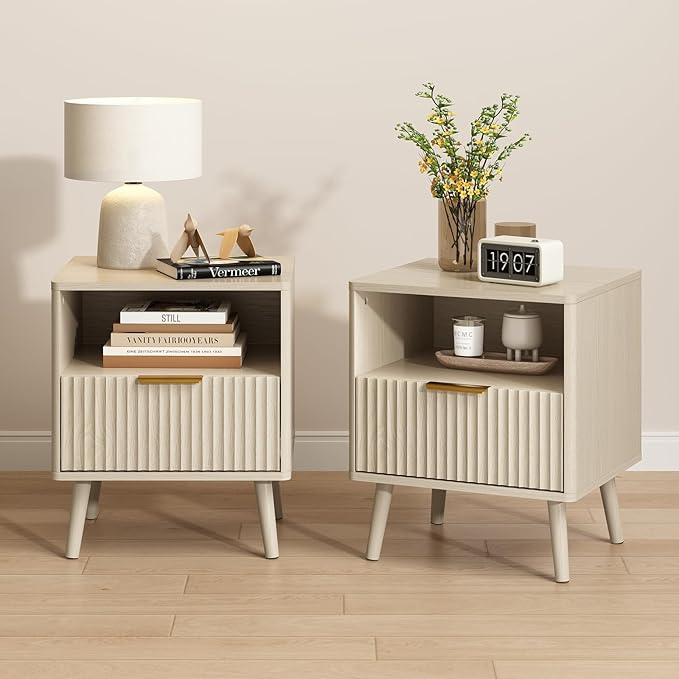 CARPETNAL Fluted Nightstand, Wood End Table Mid Century Night Stands - Image 8