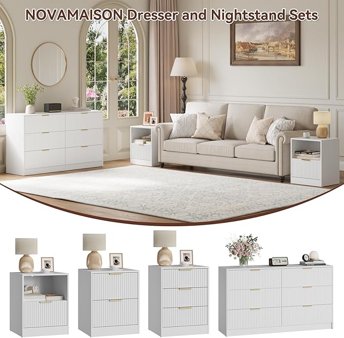 6 Drawer Dresser & Nightstand Set 3-Piece, 55” Wide Bedroom Set Night Stand Set - Image 3