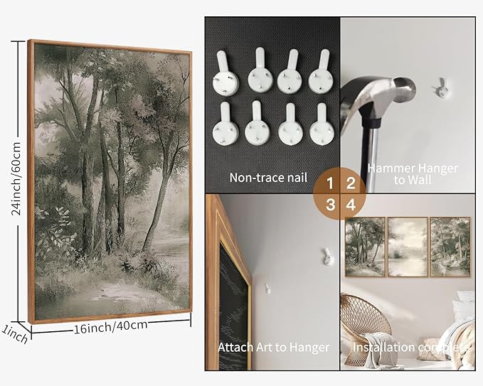 Yeehomedec Vintage Nature Landscape Framed Canvas Wall Art Set, Rustic Misty - Image 8