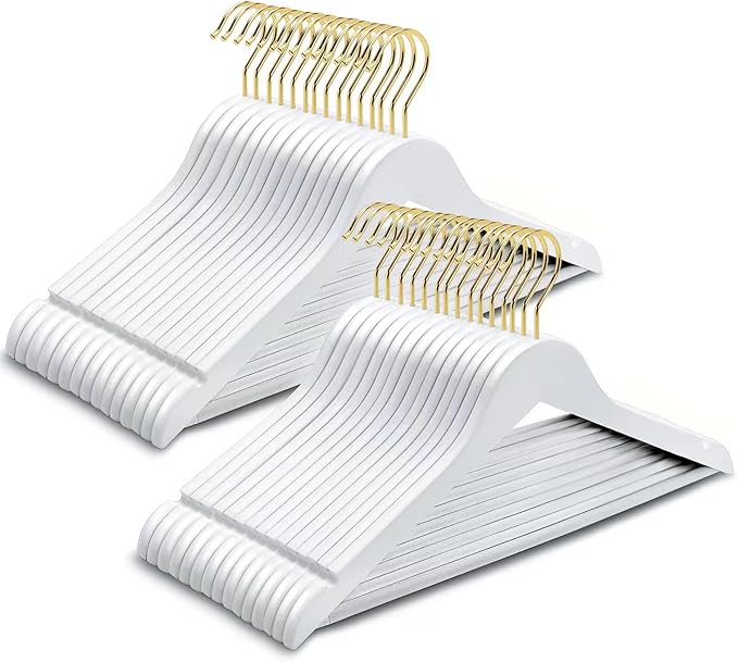 Amber Home 30 Pack Solid Wood Suit Coat Hangers, Smooth White Finish Wooden by AmberHome