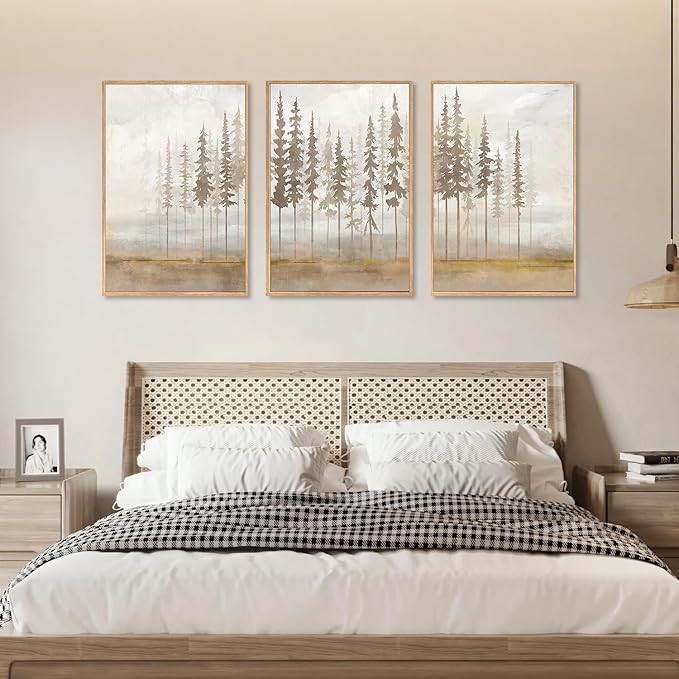 LHIUEM Large Pine Tree Framed Canvas Wall Art Set, Forest Trees Nature Wall - Image 5