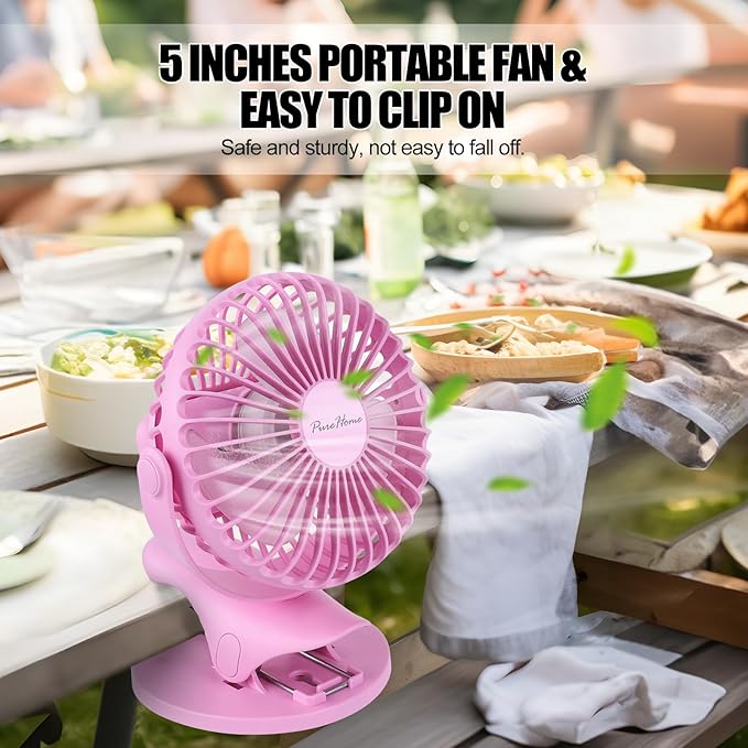 PureHome Portable Clip Fan Battery Operated, 3 Speeds USB Rechargeable Mini - Image 6