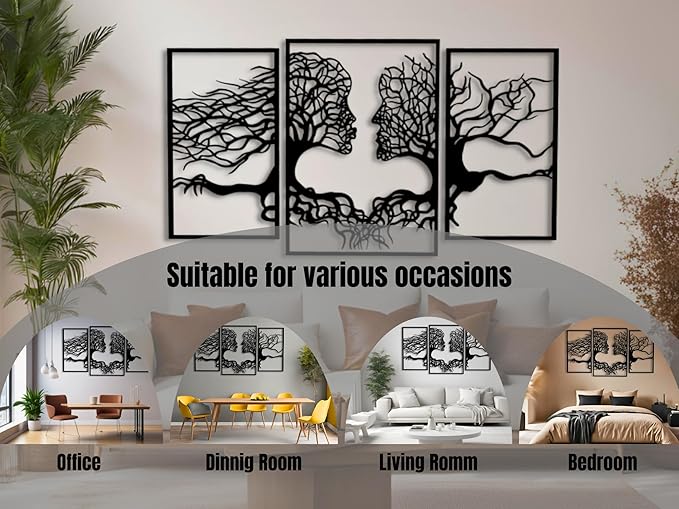 VAILLA Tree of Life Wall Wooden Art Abstract Tree Man Woman Face Large 3D - Image 3