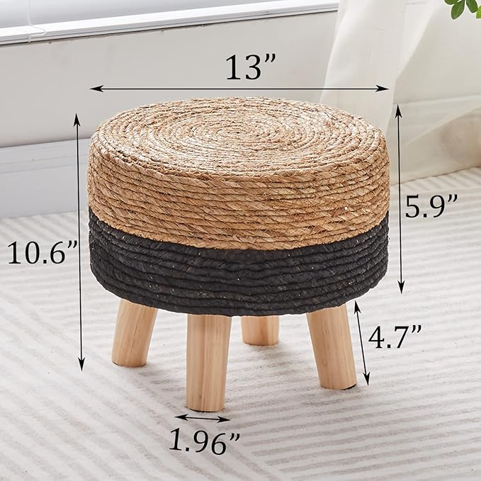 Wimarsbon Round Foot Stool Natural Seagrass Poufs Ottoman Hand Weave Footrest - Image 3