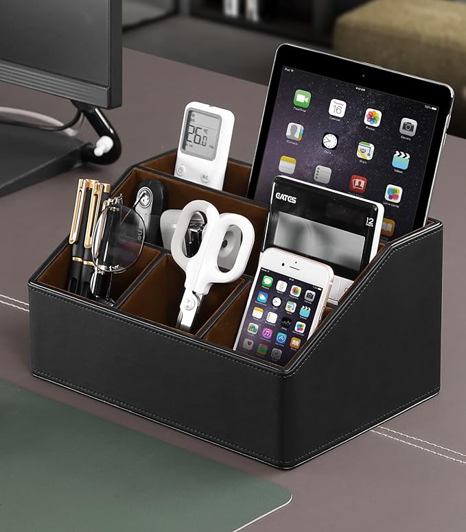 MEIBOOCH PU Leather Desk Organizer, Luxury Remote Control Holder - Image 3