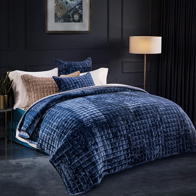 RECYCO Luxury Velvet Quilt Set King Size, Lightweight Velvet Comforter Set - Image 2