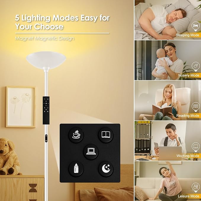 Stepless Dimmable Floor Lamp, 30W 3000LM Super Bright LED Torchiere Floor Lamps - Image 5