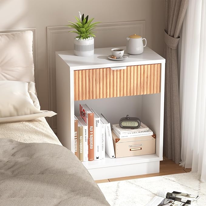 CMFYDAILY Fluted Night Stand Set 2, Large Wood Bedside Table Set of 2 - Image 2
