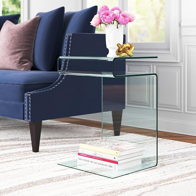 Glass Nightstand, Side Table, S-Shaped End Table - Image 5