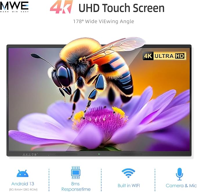 QIXZOCV 75" Smart Board, Interactive Whiteboard, 4K Electronic Board, UHD - Image 2