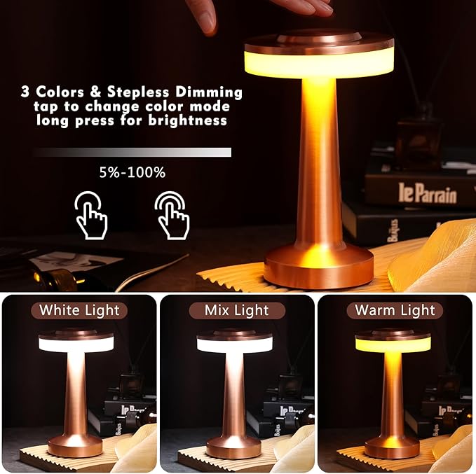 VIHOSE Cordless Table Lamps LED Portable Rechargeable Table Lamp - Image 4