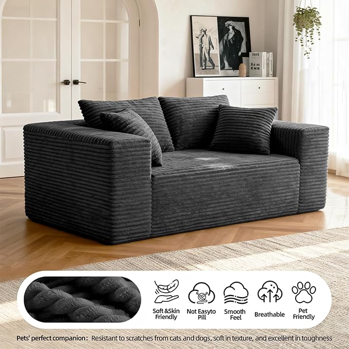 2-Seater Deep-Seat Corduroy Lounge Sleeper Sofa - Image 5