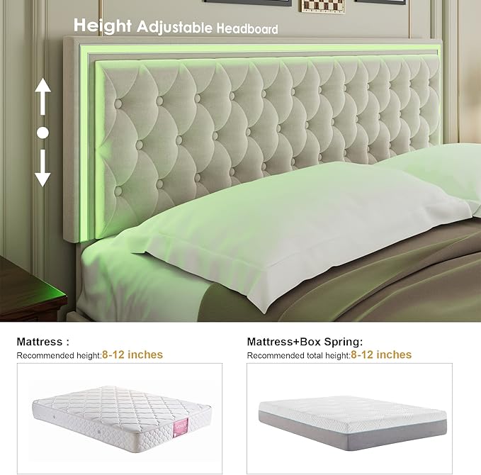 Keyluv Queen Upholstered LED Bed Frame - Image 6