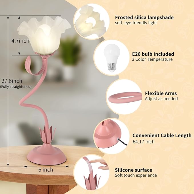 Cute Flower Desk Lamp, 3 Color Temperature Table Lamps - Image 4