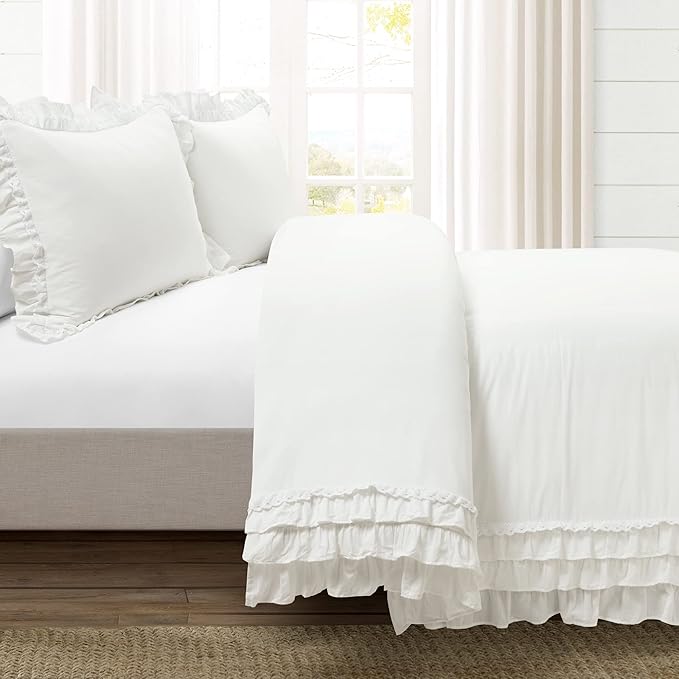 Lush Decor Ella Ruffle Lace 100% Cotton Duvet Cover, 3 Piece Set, Full/Queen - Image 2