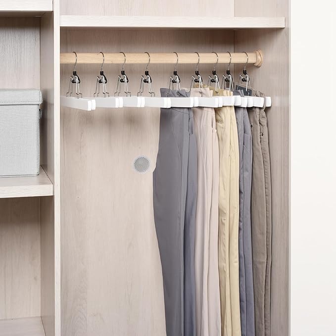 Amber Home 10 Pack White Wooden Pants Hangers, Wood Clamp Hangers - Image 6