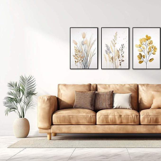 YCJKJDZ Framed Beige Botanical Canvas Wall Art Set of 3, Boho Watercolor - Image 7