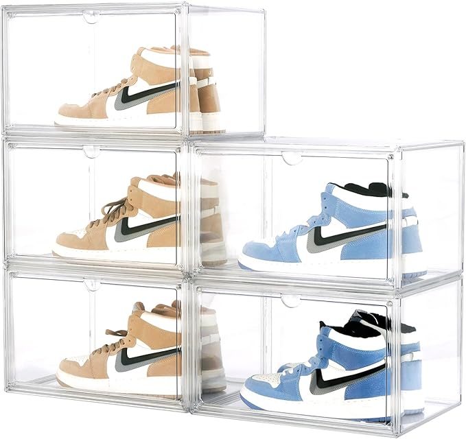 5 PACK XXL Shoe Storage Boxes Clear Stackable Acrylic Shoe Organizer by OMOPINSHOEBOX
