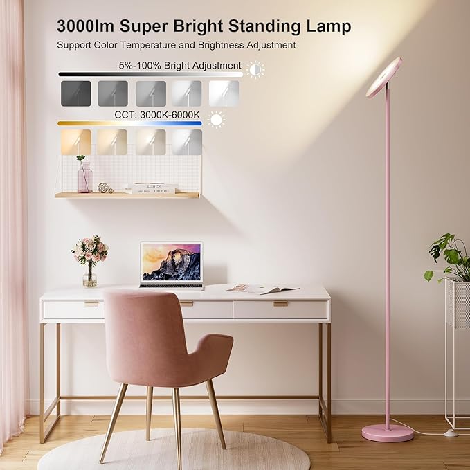 SUNMORY Soft Pink Torchiere Floor Lamp - Image 2