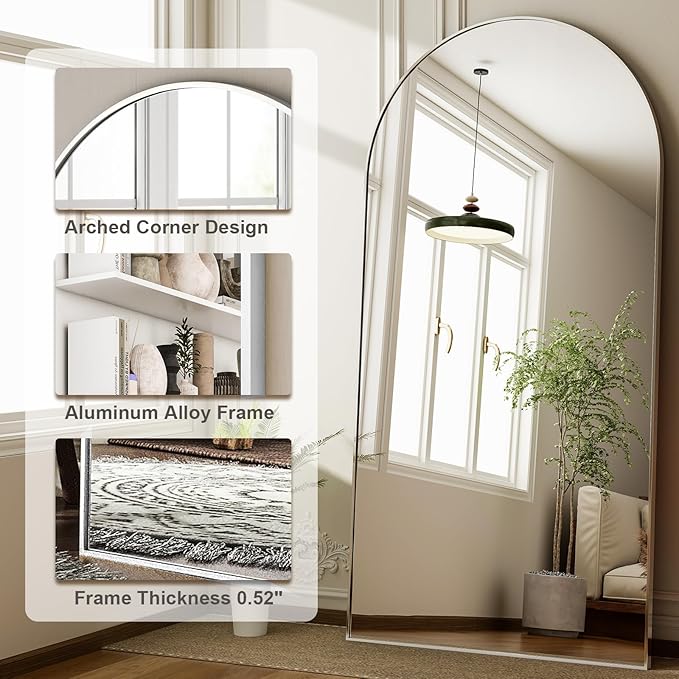 HARRITPURE 76"x34" Silver Full Length Mirror Arch Floor Mirrors - Image 3