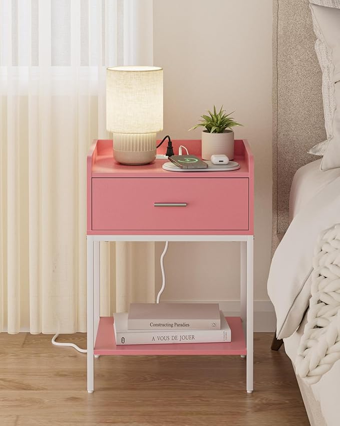 Masupu Nightstand with Charging Station, 3-Tier Modern Bedside Night Stand with - Image 3