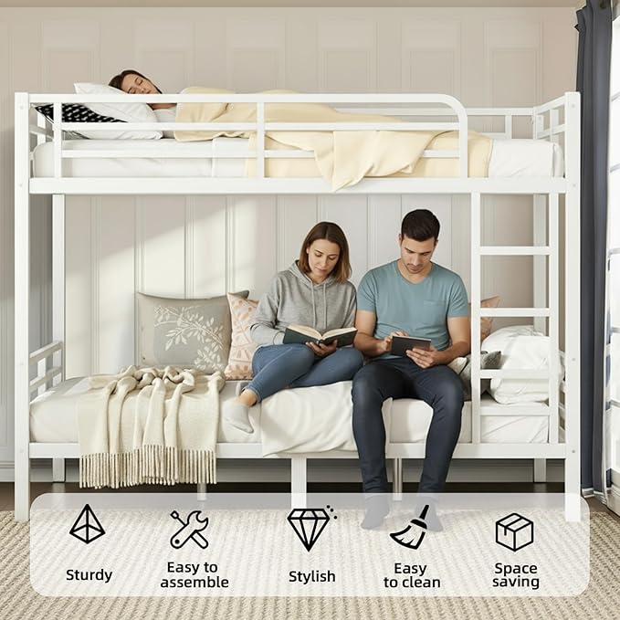 Twin XL Over Twin XL Bunk Bed Frame, Heavy Duty Metal Loft Bed - Image 4