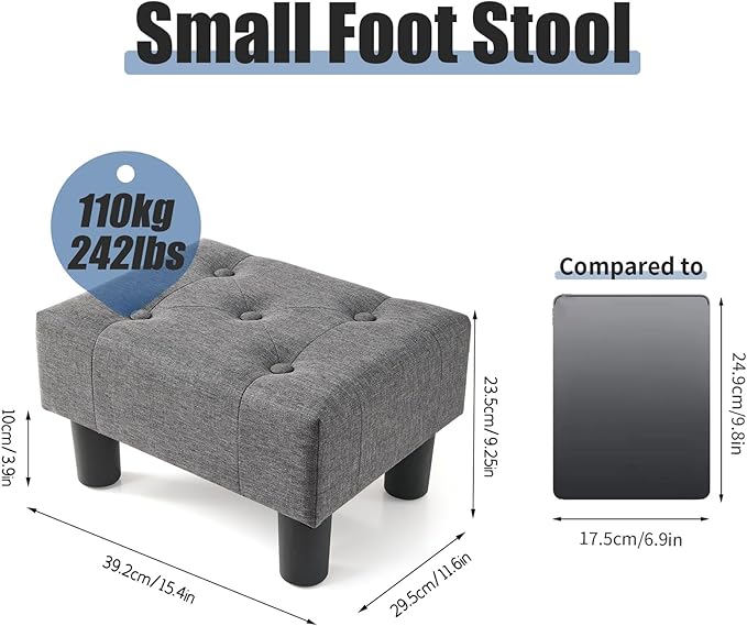 BRIAN & DANY Small Foot Stool, Linen Foot Stools - Image 3