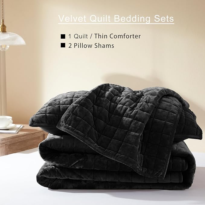 LEAONME Velvet Quilt Oversized California King-120''x120'', Lightweight Black - Image 5