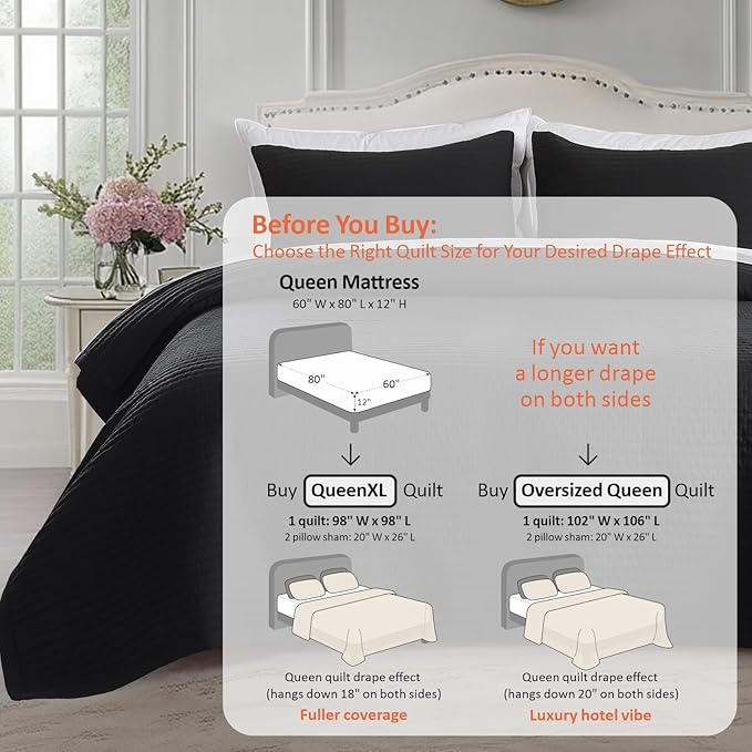 KASENTEX Queen XL Quilt Set 98"x98" – Soft Washed 3-Layer Lightweight Bedspread - Image 3
